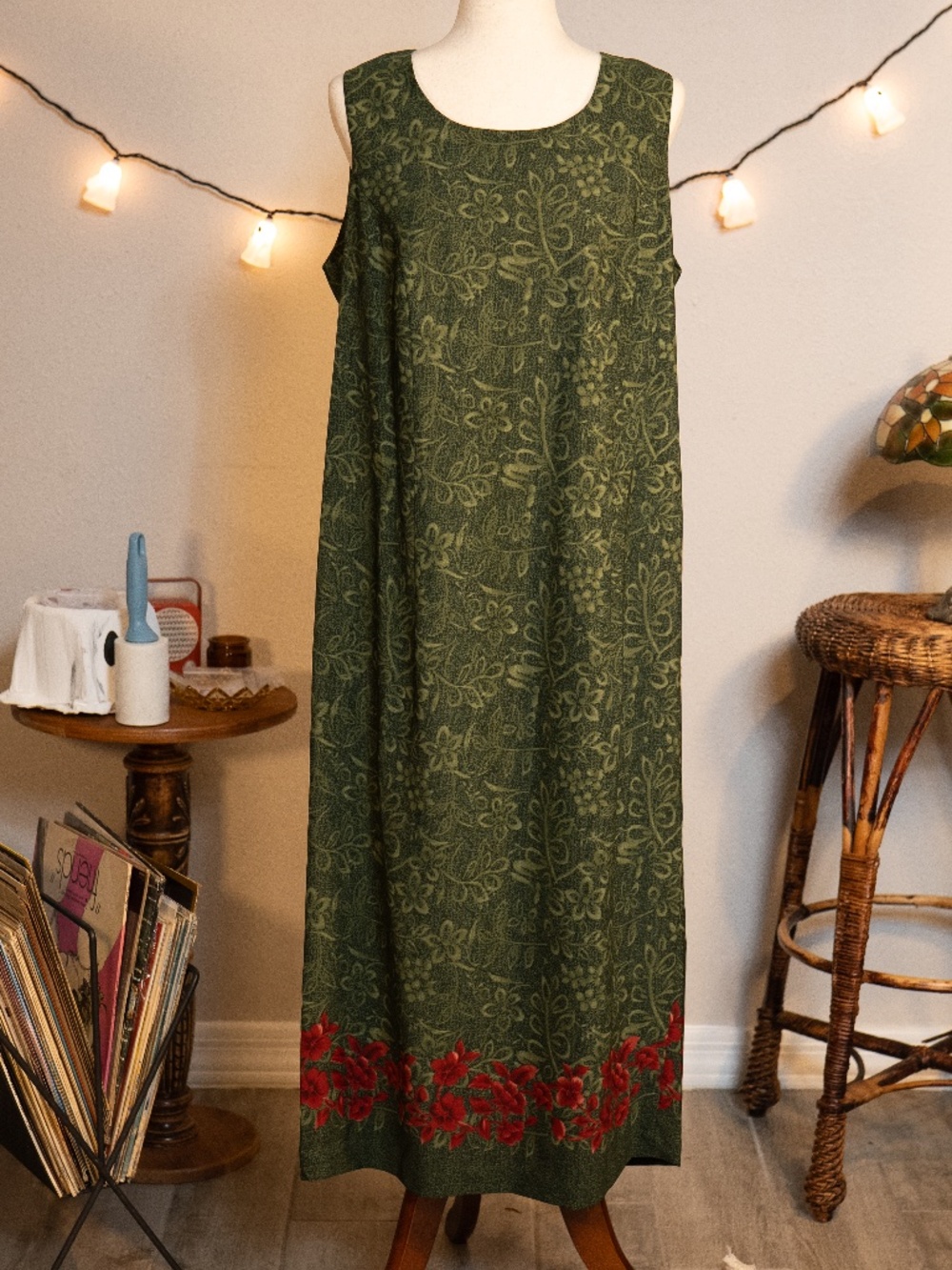 VINTAGE Miss Dorby Olive Green and Red Sleeveless dress 16W